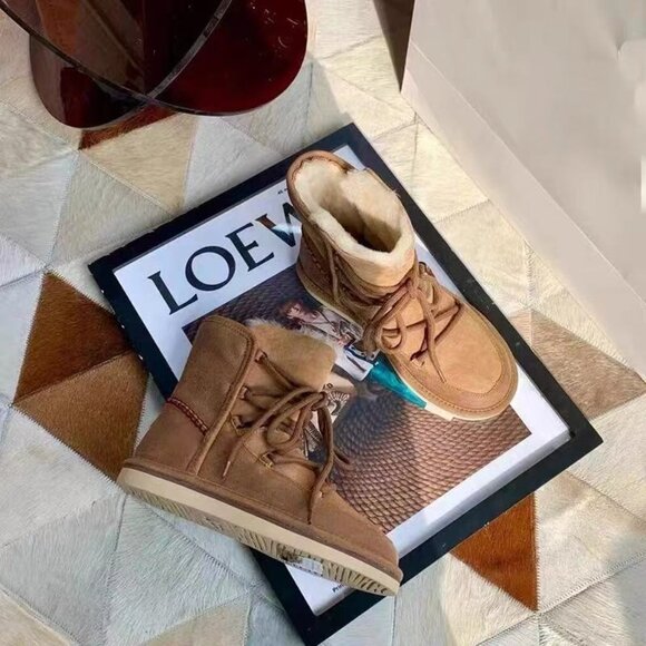 Ugg Australia Women Lodge Leather Sheepskin Lace UpBoots Shoes Sz 7 - Picture 1 of 8